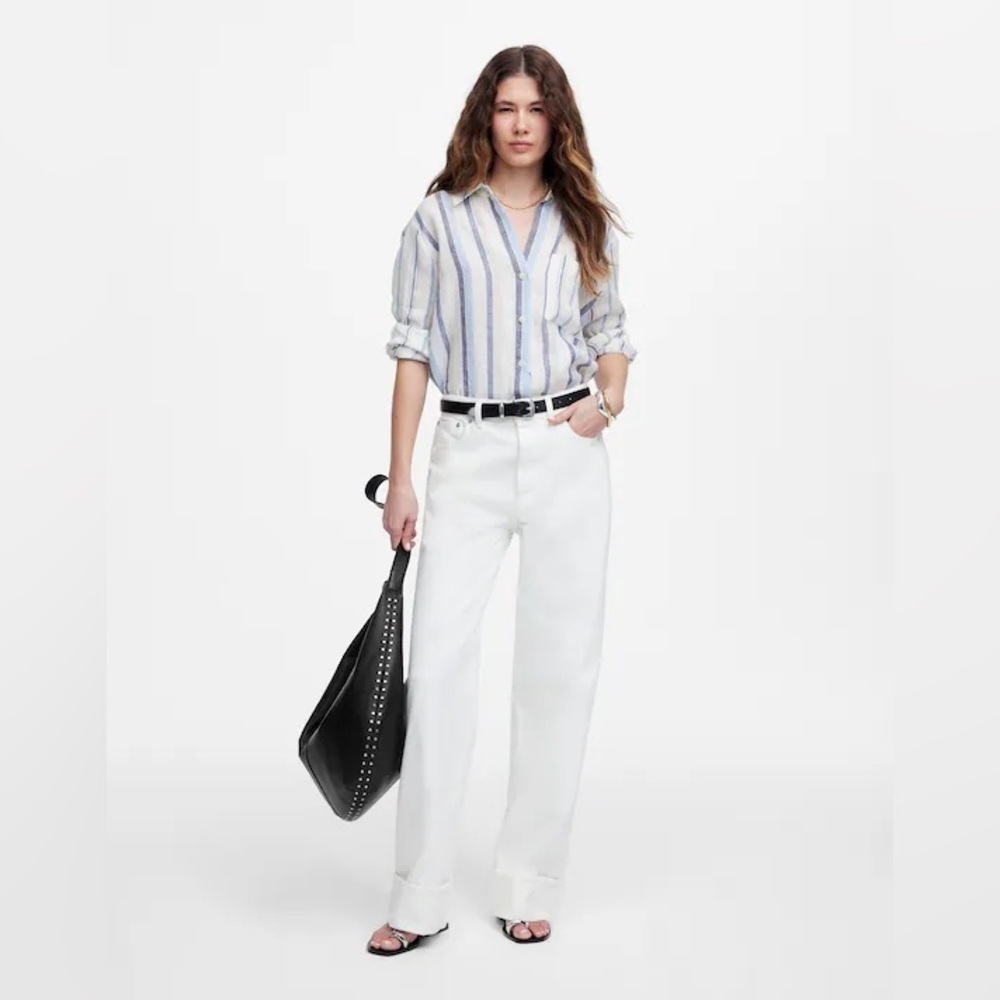 NWT Madewell Low-Slung Baggy Wide Leg White Denim Jeans rigid cotton size 32